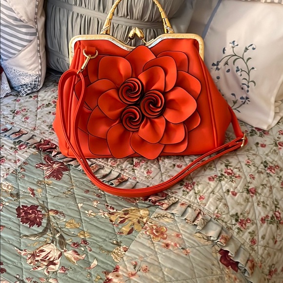 Handbags - Elegant Orange Floral Women's Bag